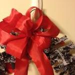 Rag Wreath, Black And White With Red Bow