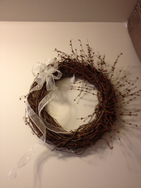 Wreath, Grapevine With Wine Berries And Cream Sheer Bow